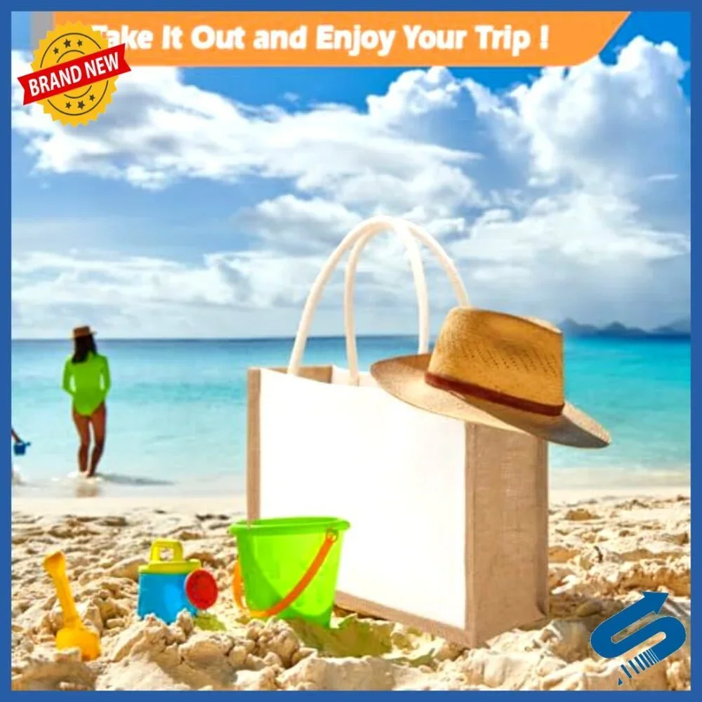 Burlap Jute Tote Bags Reusable Water Resistant Beach Grocery DIY Blank Canvas